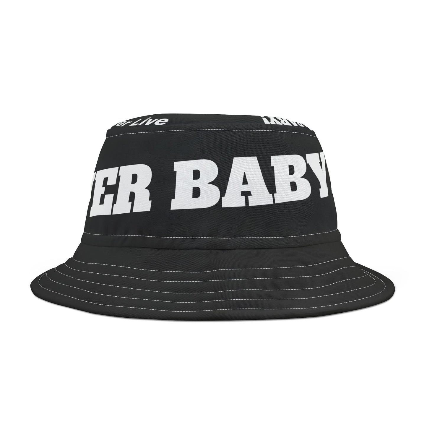 Bucket Hat — Bold 'Ouss Power Baby' Graphic Black Streetwear Hat