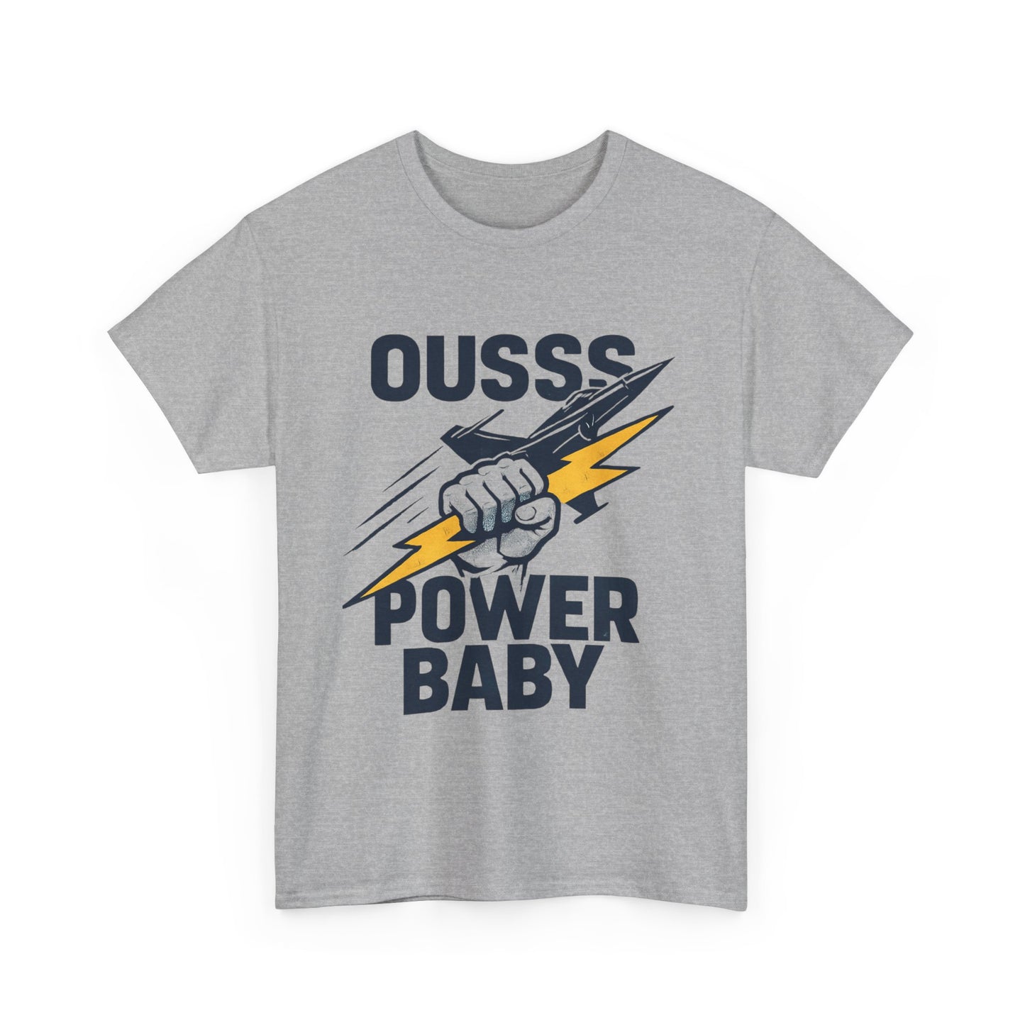 Power Baby Graphic Tee – 'OUSSS Power Baby' Jet Lightning Fist Shirt