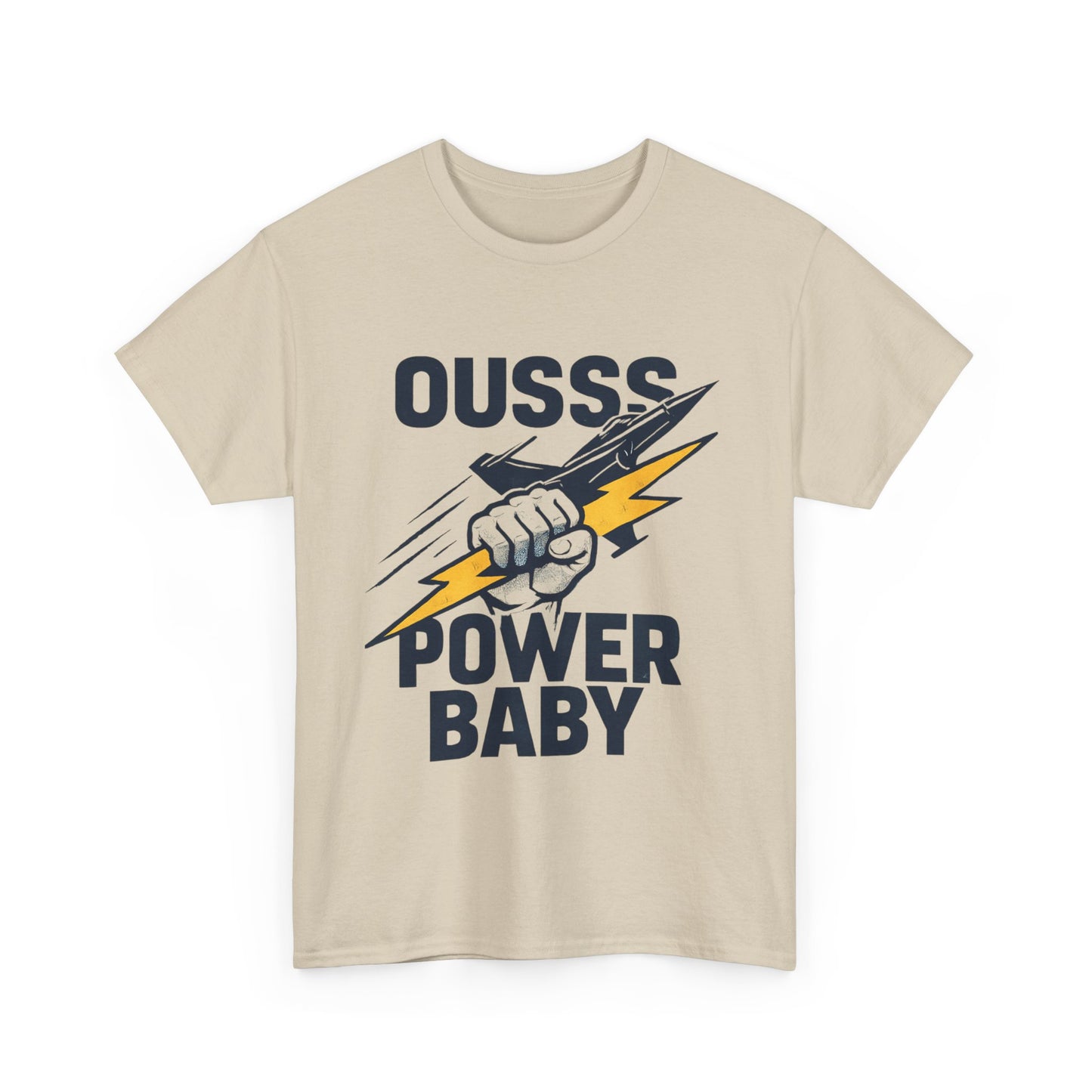 Power Baby Graphic Tee – 'OUSSS Power Baby' Jet Lightning Fist Shirt