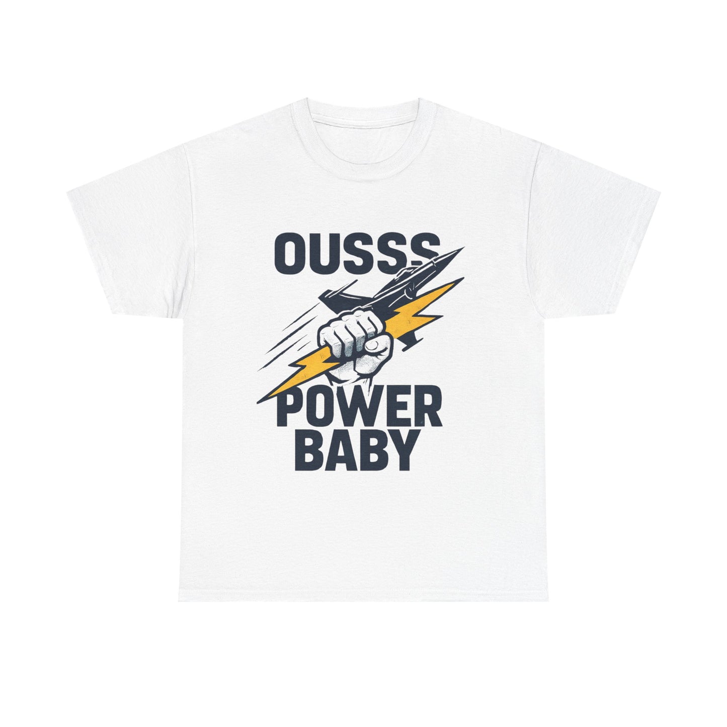 Power Baby Graphic Tee – 'OUSSS Power Baby' Jet Lightning Fist Shirt