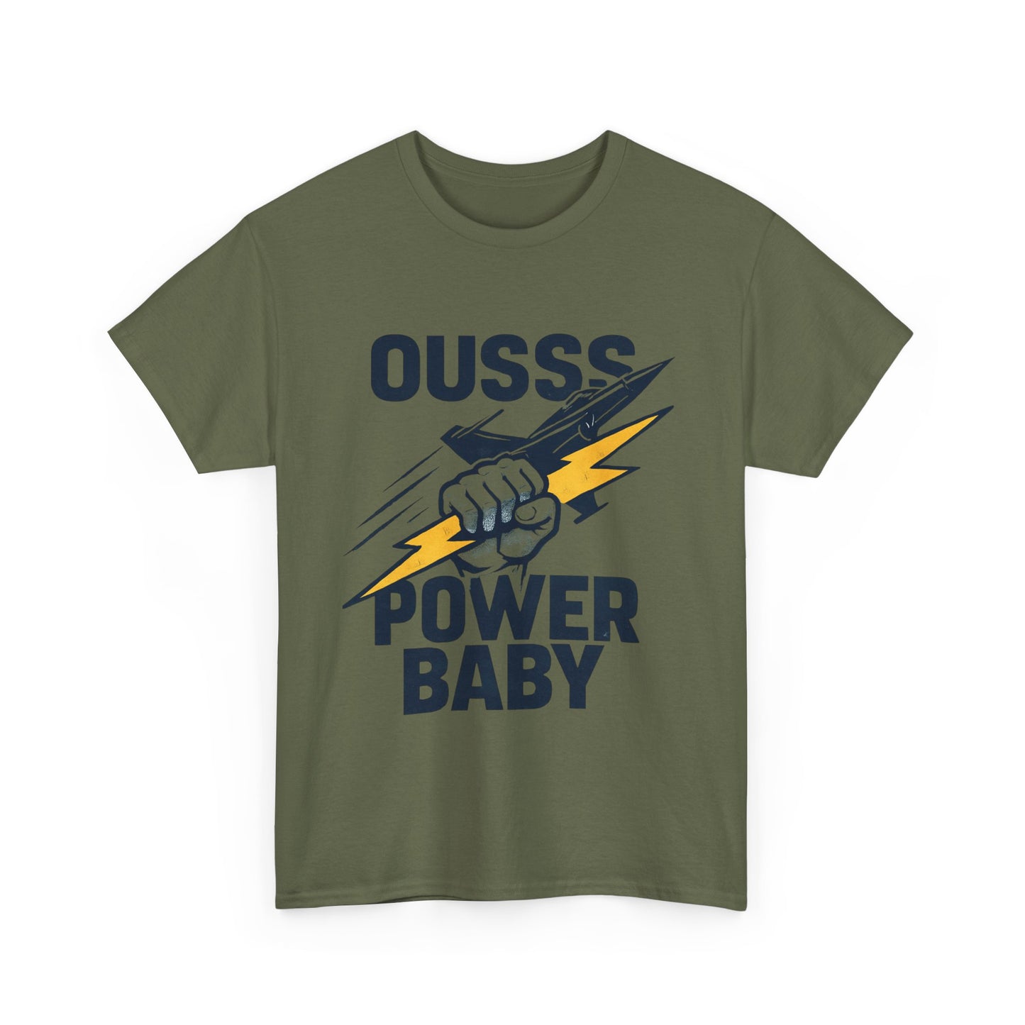 Power Baby Graphic Tee – 'OUSSS Power Baby' Jet Lightning Fist Shirt