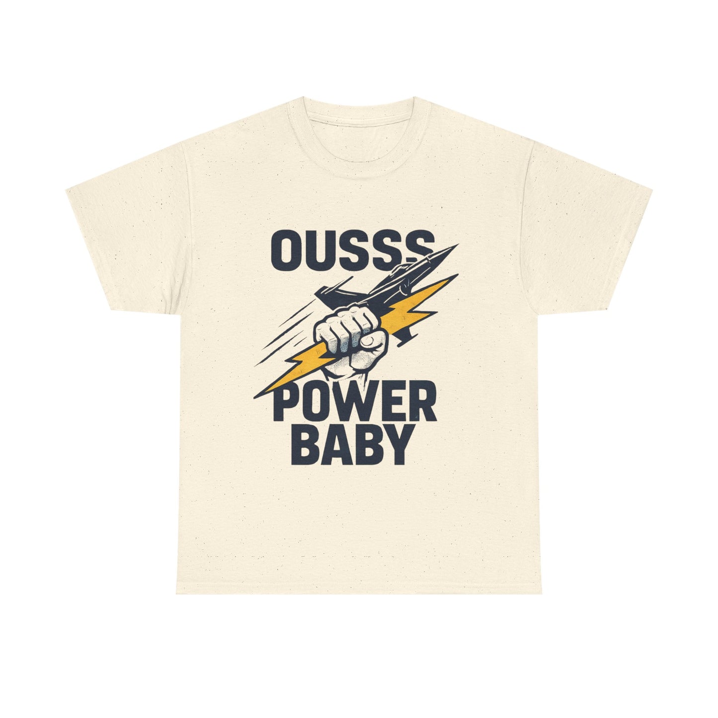 Power Baby Graphic Tee – 'OUSSS Power Baby' Jet Lightning Fist Shirt