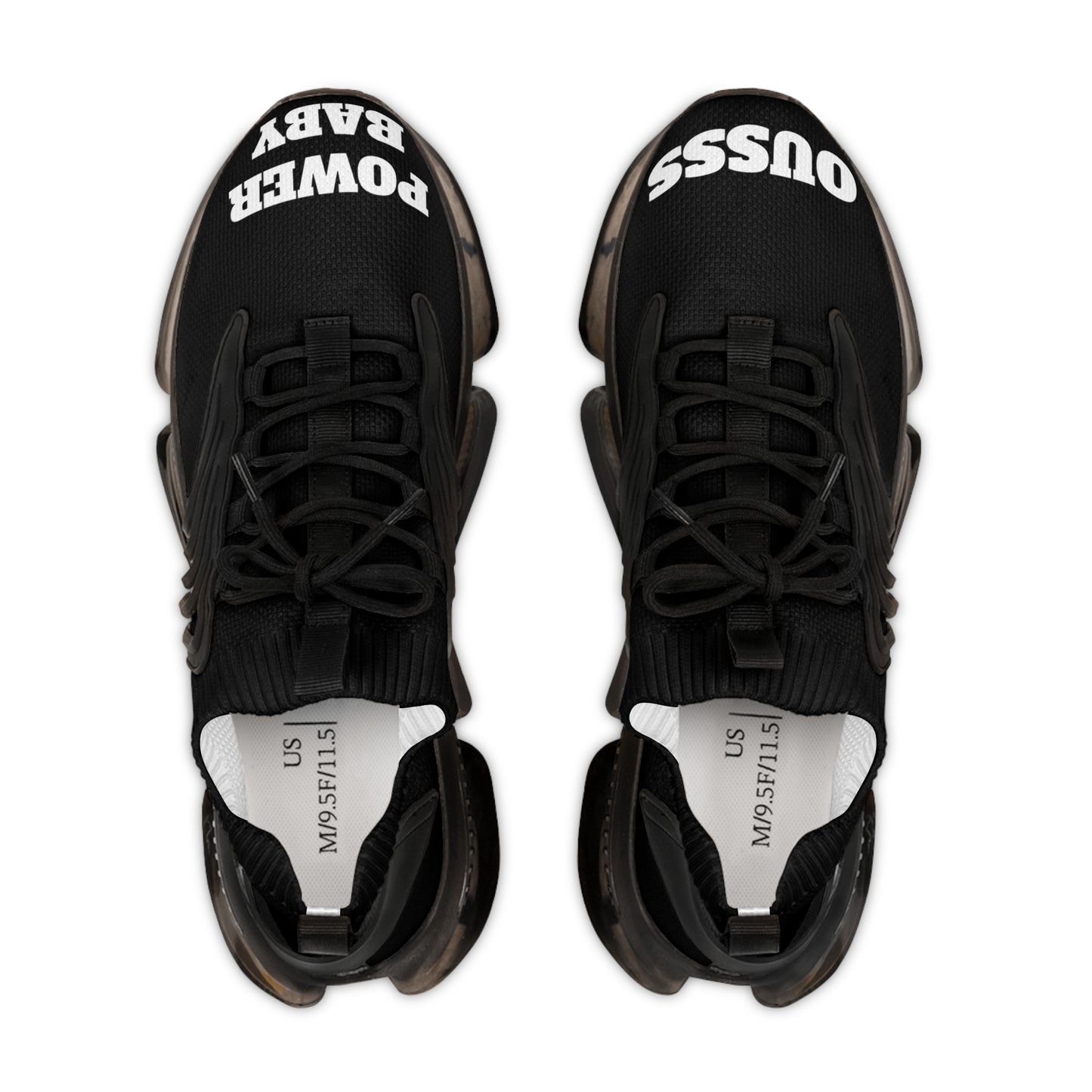 Men's Mesh Sneakers Ouss Power Baby!  — White Athletic Running Shoes with 'Power Baby' Graphic