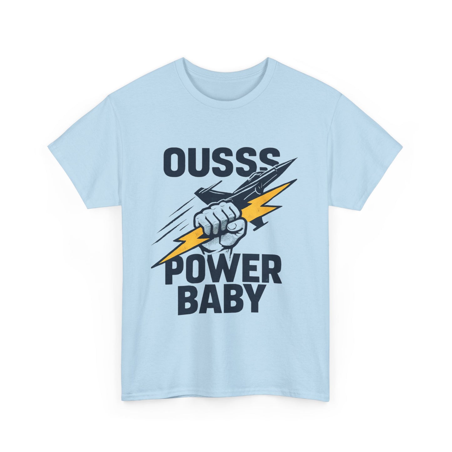 Power Baby Graphic Tee – 'OUSSS Power Baby' Jet Lightning Fist Shirt