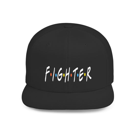 “Fighter” Friends Fot Flat Bill Snapback Hat — Bold Streetwear Cap with Chalkboard-Style "FIGHTER" Logo