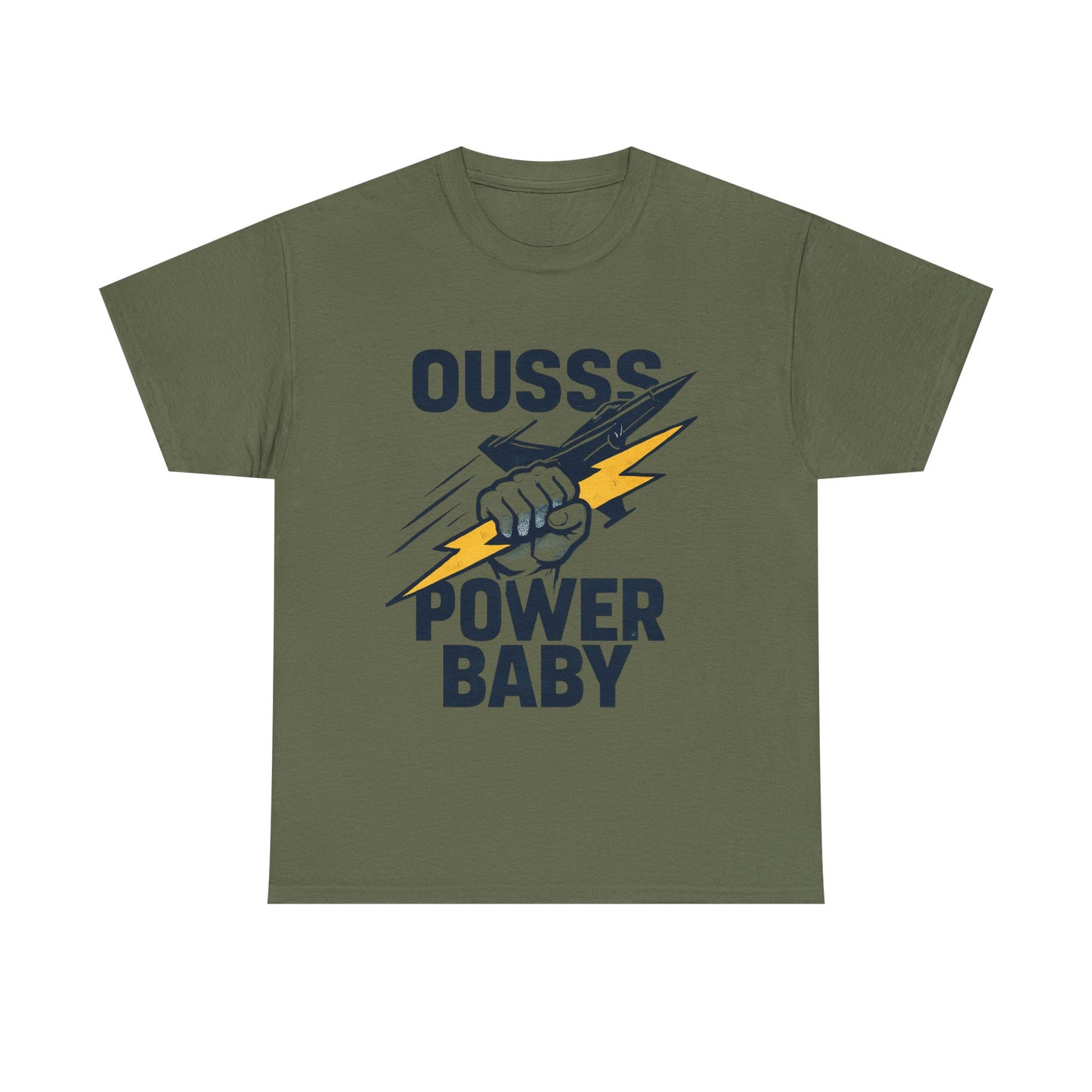 Power Baby Graphic Tee – 'OUSSS Power Baby' Jet Lightning Fist Shirt