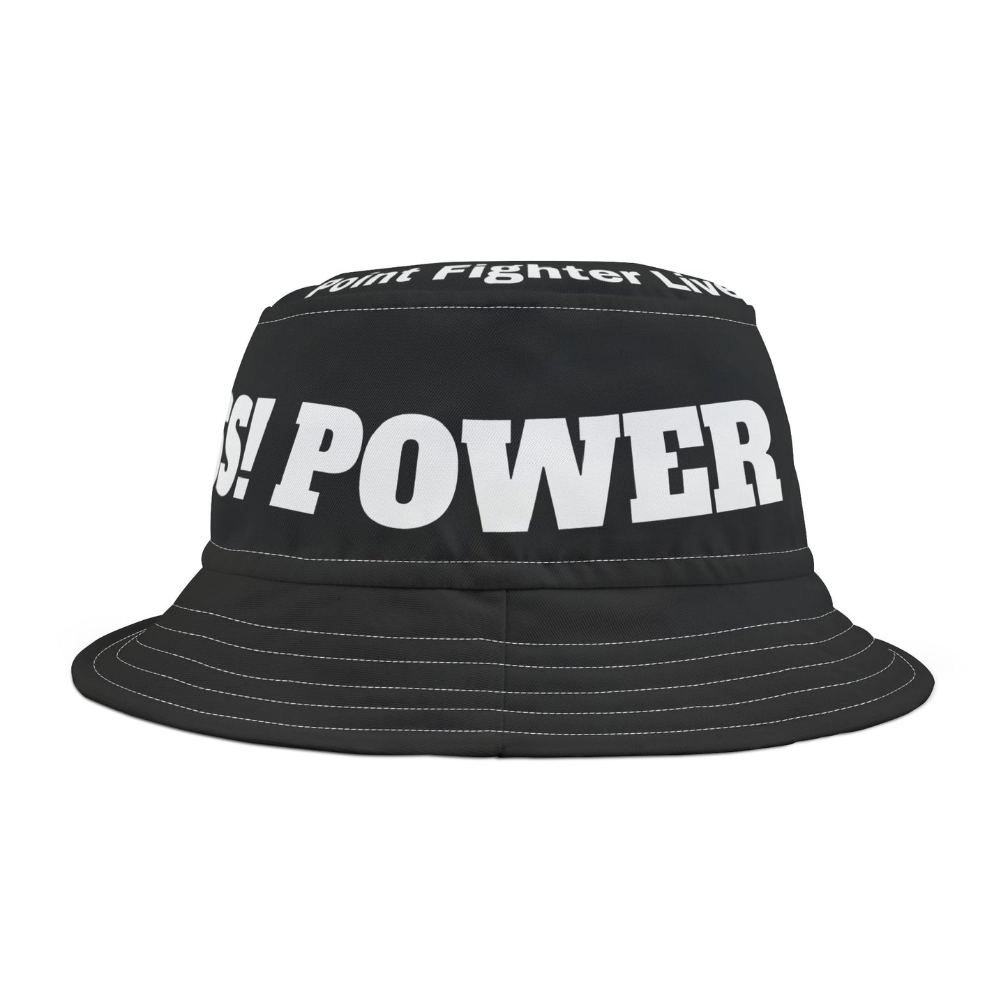 Bucket Hat — Bold 'Ouss Power Baby' Graphic Black Streetwear Hat