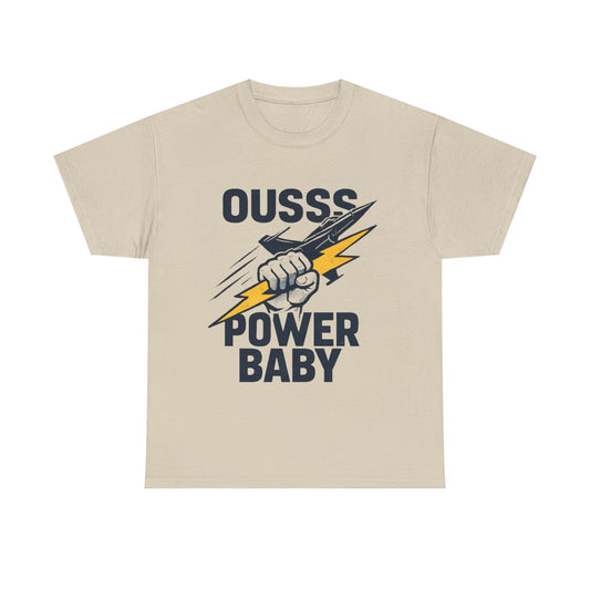 Power Baby Graphic Tee – 'OUSSS Power Baby' Jet Lightning Fist Shirt