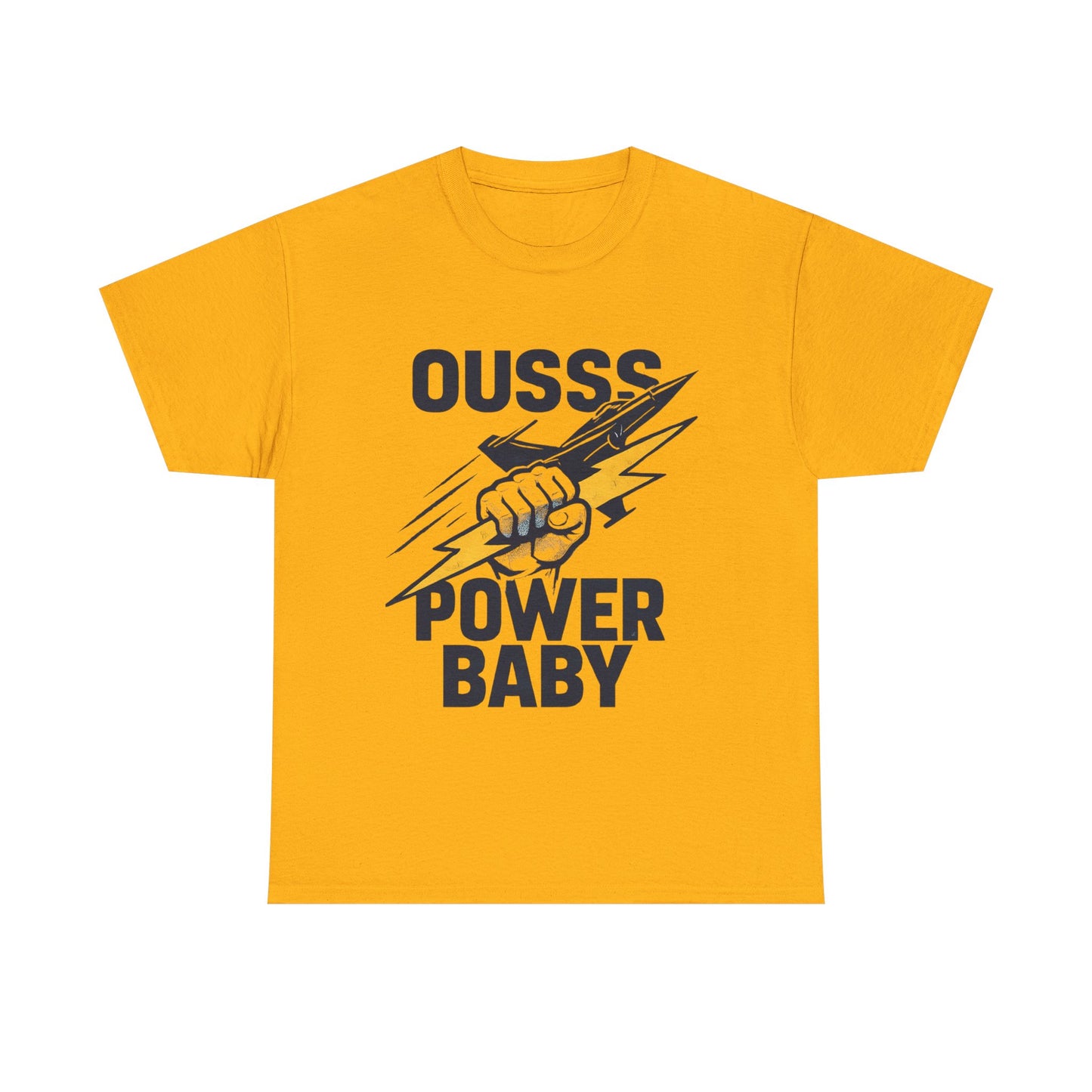 Power Baby Graphic Tee – 'OUSSS Power Baby' Jet Lightning Fist Shirt