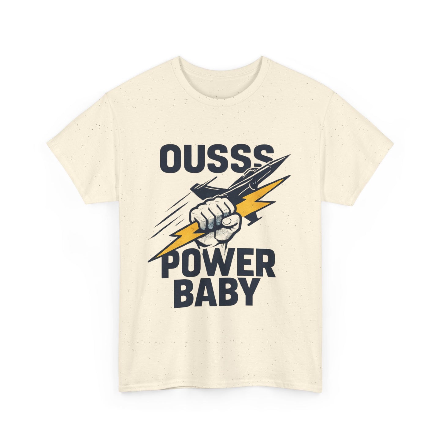 Power Baby Graphic Tee – 'OUSSS Power Baby' Jet Lightning Fist Shirt