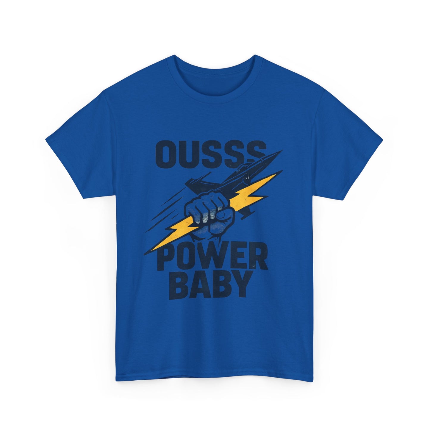 Power Baby Graphic Tee – 'OUSSS Power Baby' Jet Lightning Fist Shirt
